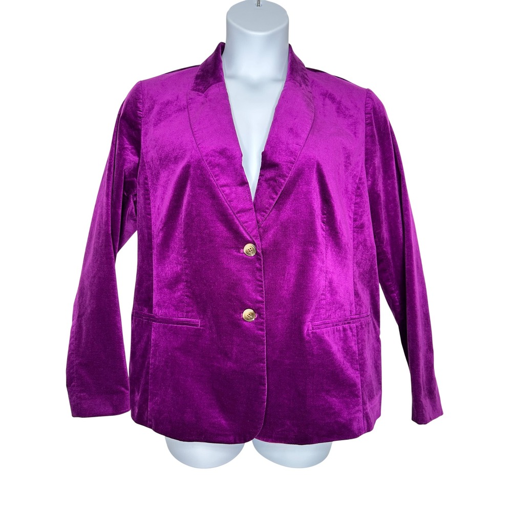 J Jill Blazer Velvet Two Button Blazer Jacket Sz L Purple Office Preppy Career